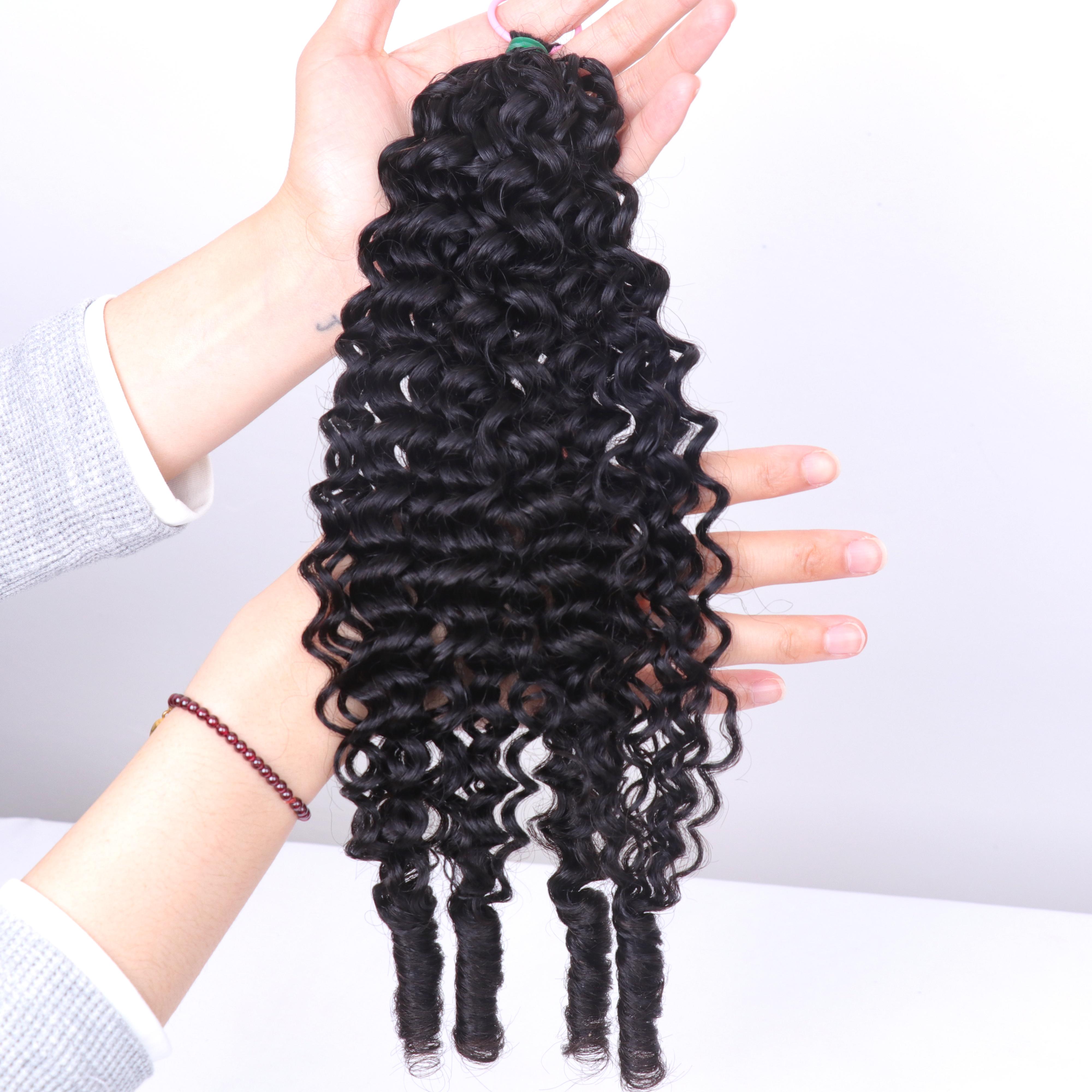 Burmese Curly Feather Crochet Human Hair 22 Inch 50G Burmese Curly Knotless Pre‑Separated Invisible Crochet Bundles Lightweight Reusable Hair Extensions for Women Natural Black