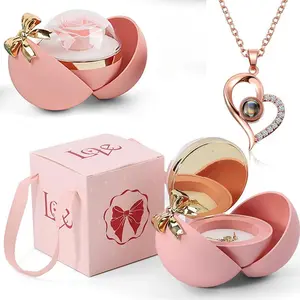 Preserved Red Real Rose with Necklace Gift Box, Creative Preserved Flowers Gifts for Girlfriend Women Mom Wife, Anniversary Birthday Mothers Day for Her