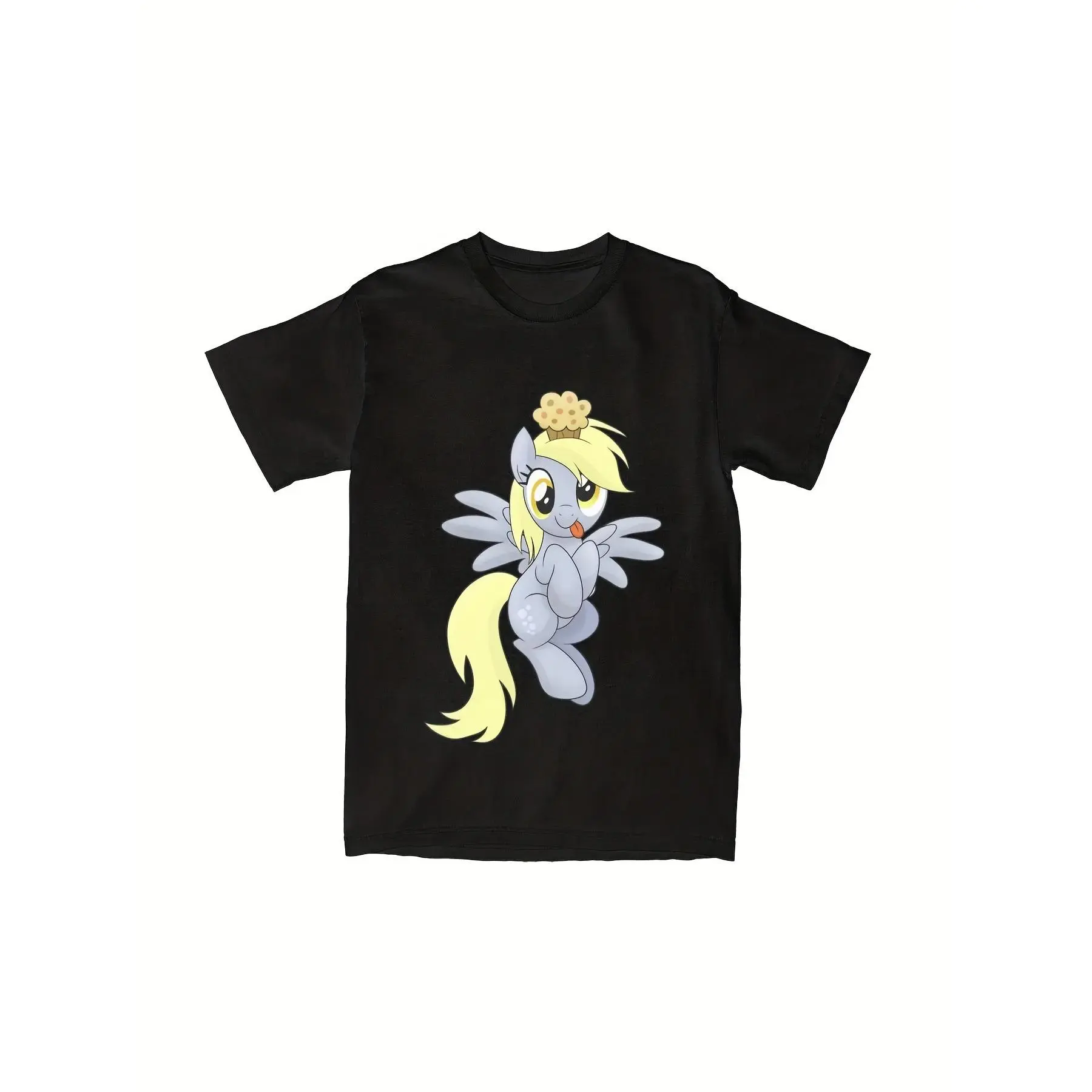 Summer Harajuku T Shirt Heavyweight Derpy Muffins Hooves T-Shirt Men's Cotton Tops Shirts Casual Round Neck Short Sleeve 220g Fabric Menswear