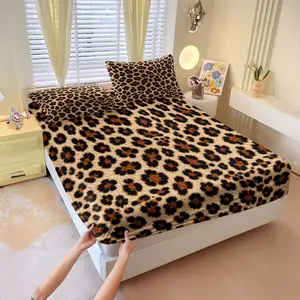 3 Pcs Classic Leopard Print Fitted Sheet Set (without Pillow Insert), Made of Premium Microfiber with Exquisite Craftsmanship; Soft and Breathable, Deep Pocket Fits Mattress Snugly, Wrinkle Resistant and Fade Resistant, Suitable for Home, Dorm and Rental
