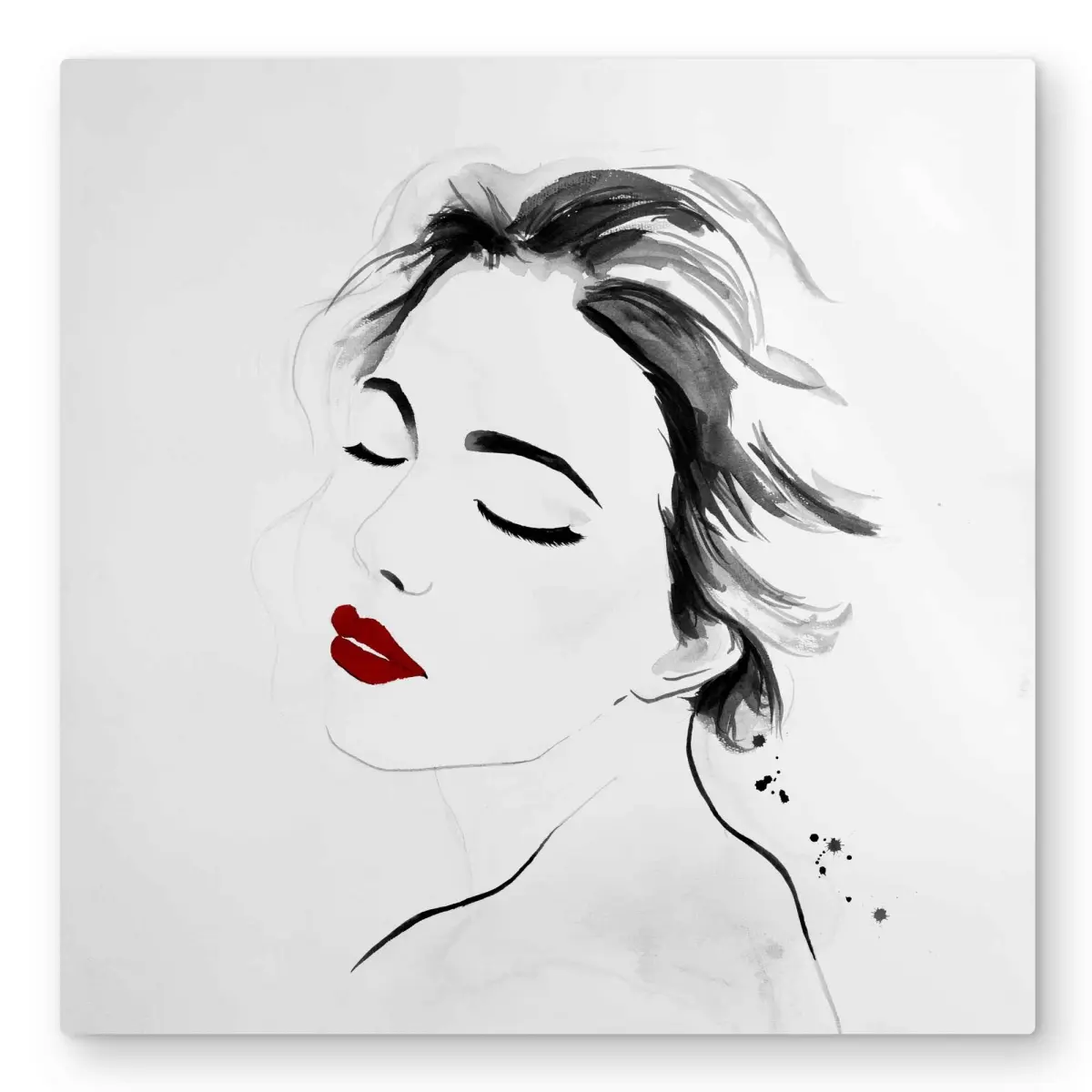 Begin Home Decor C1MP32328VQRC9 32 x 32 in. Right Side Watercolor Serenely Lady Portrait Wall Art - Red Livingroom Metal Print