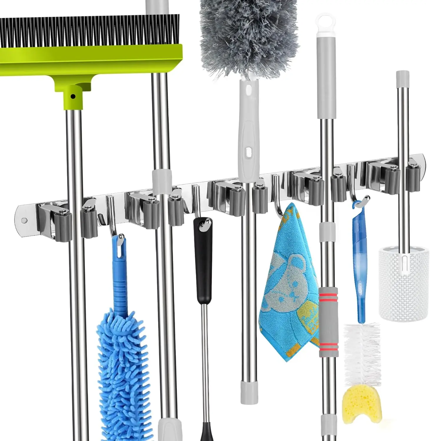 5 Racks and 4 Hooks Mop And Broom Holder Wall Mount