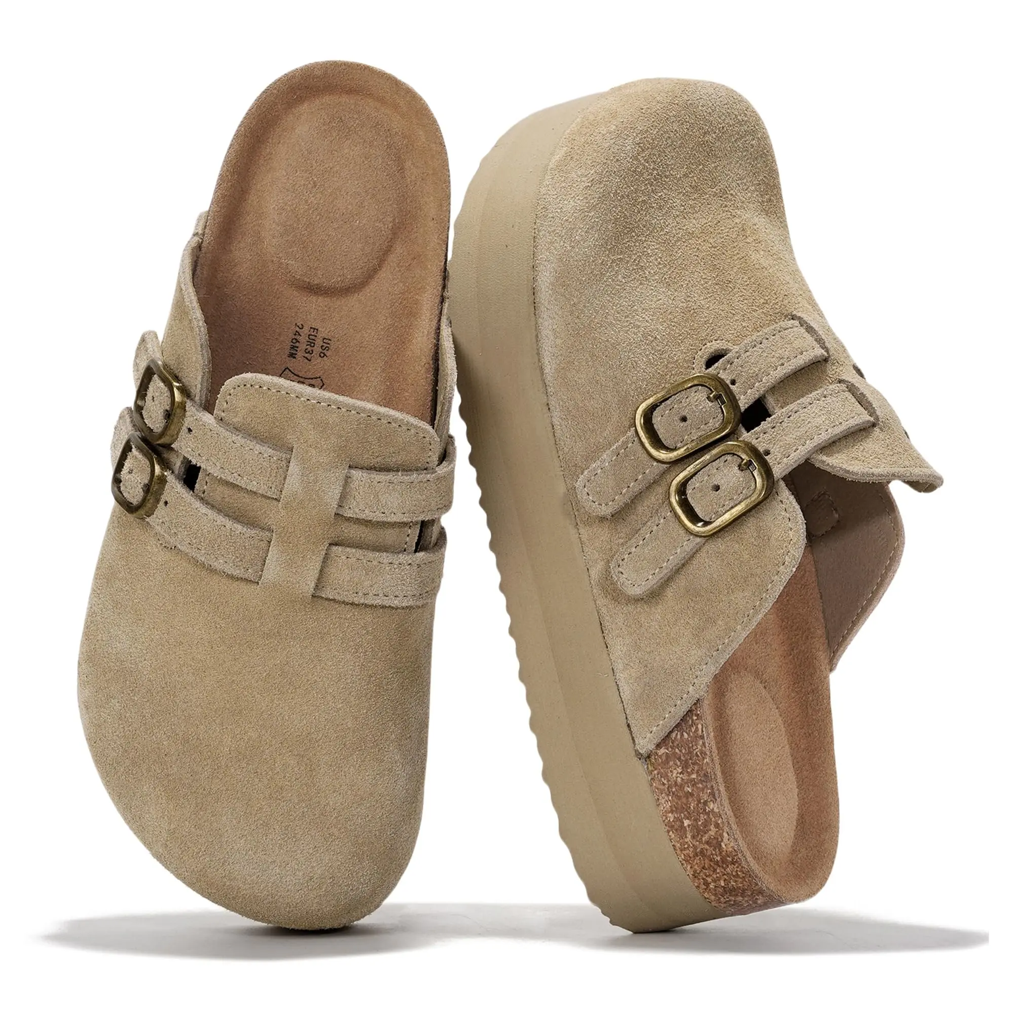 Genuine Leather Clogs For Women - Wedge Womens Platform Sandals With Memory Foam Insole Heeled Mules 2025 (stephi)