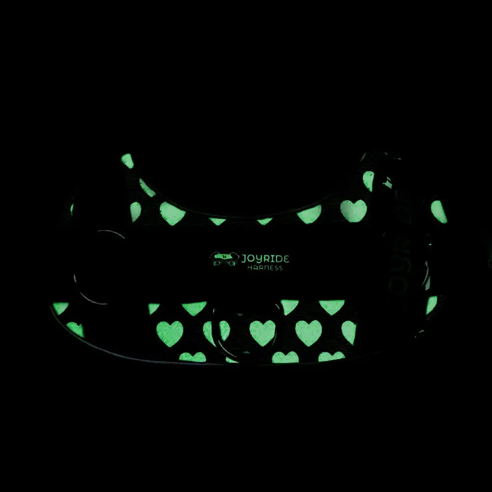 Joyride 2.0 Red Hearts Glow-in-the-Dark No-Pull Walking Harness for Small Dogs (Cavalier King Charles) – Adjustable Safety, Durable Reflective, Soft Padded Valentine Vest with Personalized Heart Tag (XS,S,M,L,XL,XXL), Adjustable Safety Harness, Durable Re