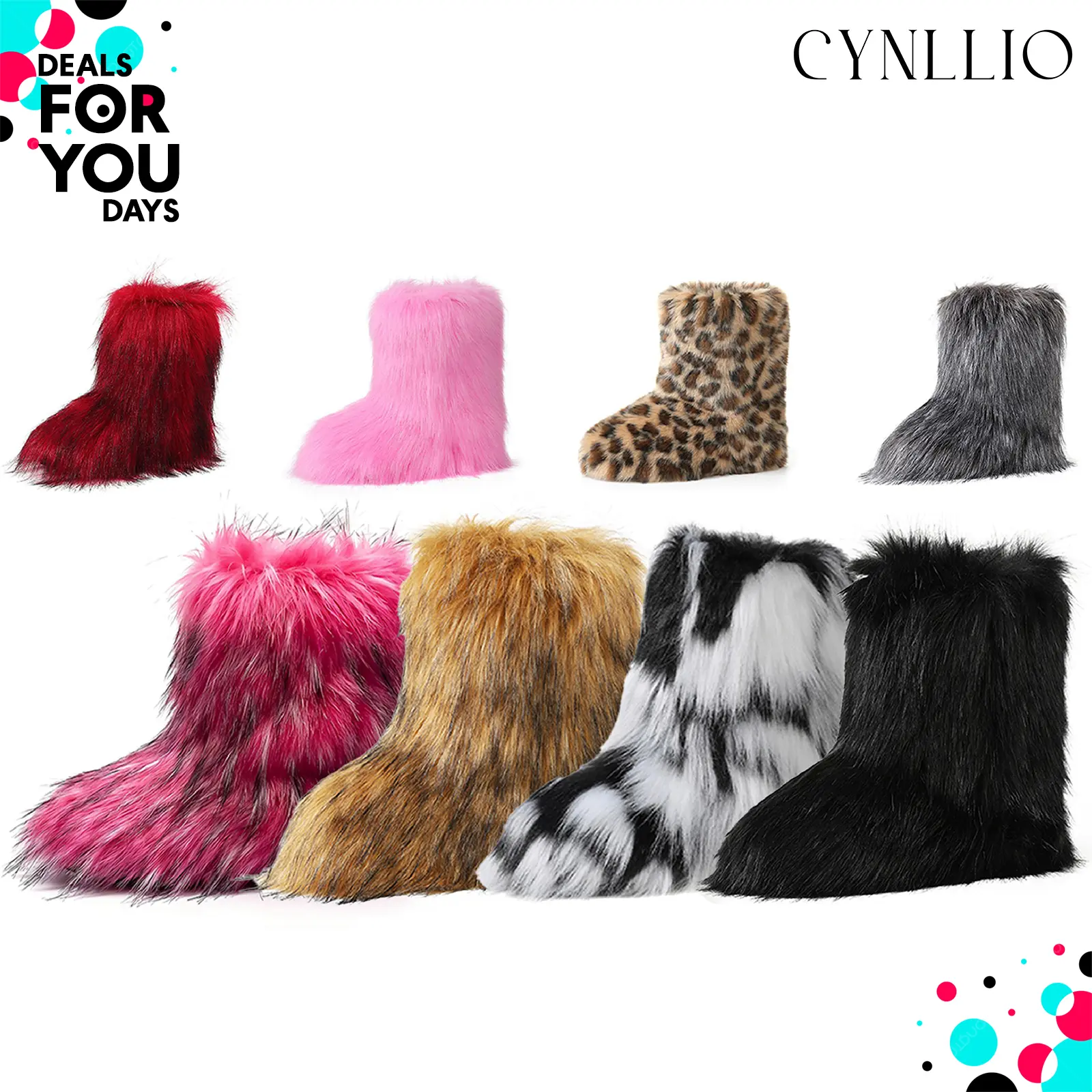 CYNLLIO Fur Boots for Women Round Toe Mid Calf Snow Fall Winter Boots Faux Fur Fuzzy Fluffy Suede Warm Fur Lined Booties Flat Fashion Chilly Day Booty Deals For You Days