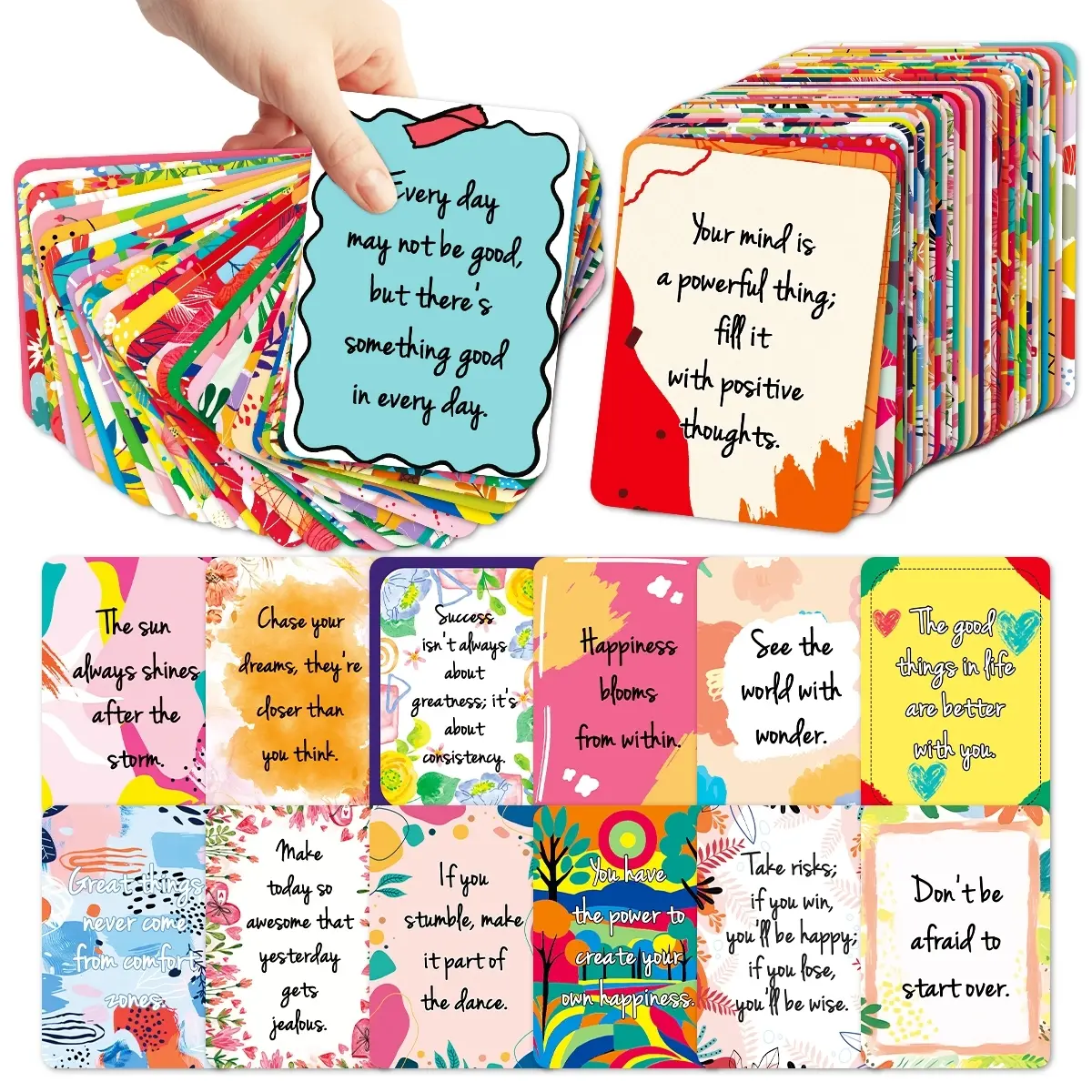 50pcs Inspirational Affirmation Vertical Cards with Positive Messages, Thank You Cards, Motivational Cards, Inspirational Greeting Cards for Friends, Colleague, Employees, Lunchbox Notes, Perfect for Daily Encouragement