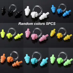 Swim Nose Clip and Ear Plugs Set of 5 – Reusable Anti-Choke Swimming Gear for Kids & Adults – Waterproof Earplugs + Nose Clip for Swimming, Water Play, Water Park, and Outdoor Water Activities Swimming Accessories (Random Colors)
