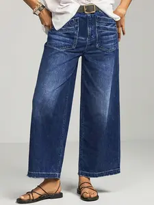 Wide Leg Stretch Jeans - Comfortable Soft and Breathable for Casual Wear Denim Womenswear with High Waist and Loose Fit