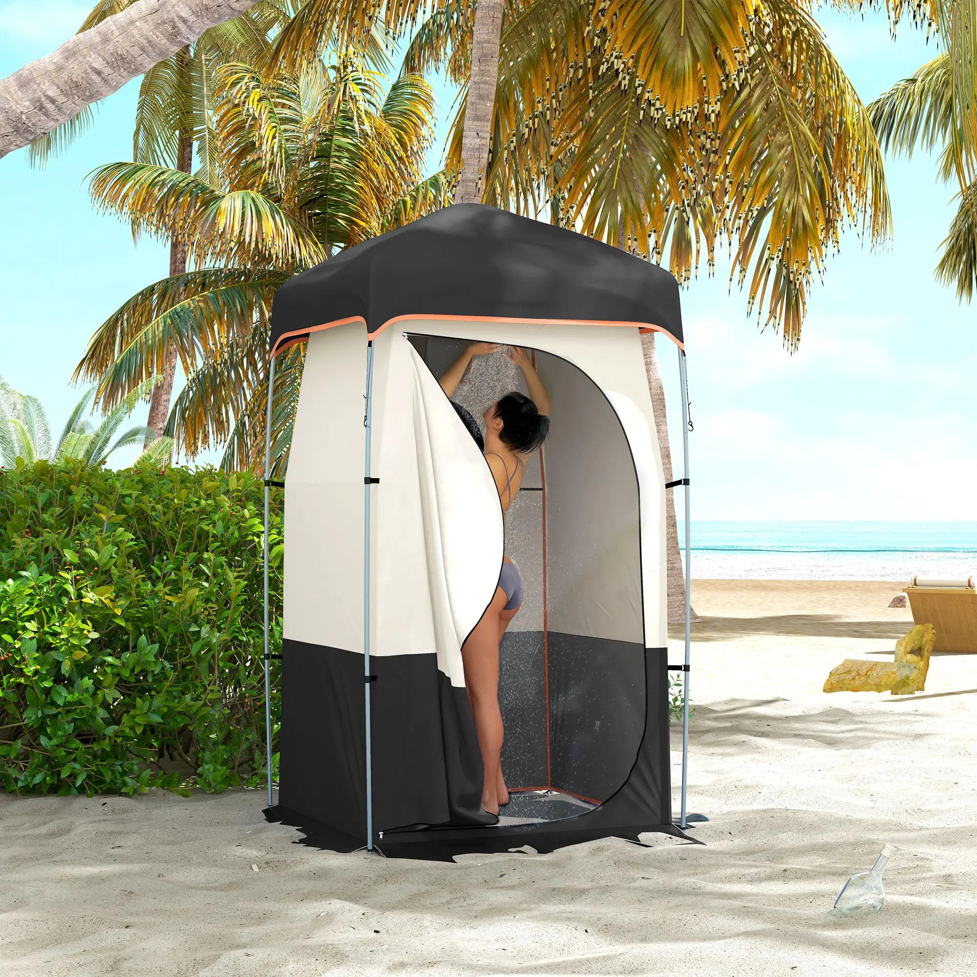 Camping Shower Tent Portable Privacy Shelter with Solar Shower Bag Removable Floor Carrying Bag Black UPF25-39 Fabric Quick-Drying Materials Easy Setup