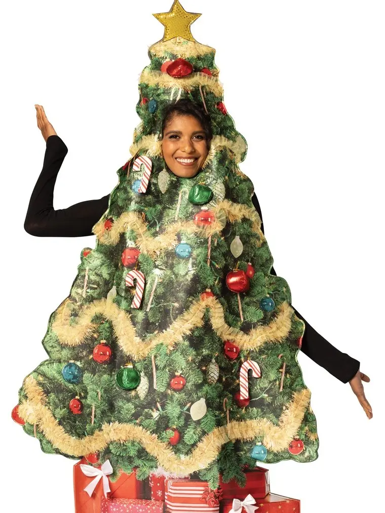 Ultimate Retro Christmas Tree Costume w. Battery Powered String of Lights