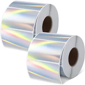 Holographic Thermal Sticker Labels 1000 Labels 2 Rolls Self Adhesive Printable Rainbow Stickers for DIY Logo Design QR Code Name Tag 3" X 2"