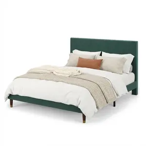 Garvee Full Size Upholstered Platform Bed Frame,Modern Green Bed with Corduroy Headboard,Strong Metal Slats Support,No Box Spring Required,Easy Assembly,Dark Green