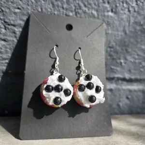 Handmade Donut Earrings ~ Watermelon Inspired Pink & Green w/ White Frosting & Black Balls