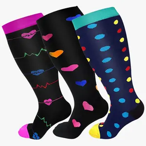 3 Pairs Plus Size Compression Socks, Compression Athletic Socks, Ultra Wide Calf Compression Stockings, Knee High, Closed Toe, Circulatory Support, Unisex Design, Sports Socks