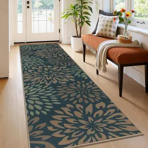 Easy Jute Runner Rug 2'x8', Floral Washable  Runner for Hallway, Non Slip Kitchen Runner Rug, Indoor Outdoor Carpet for Patios, Porch, Laundry, Entryway,Bedside