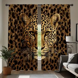 [Fashionable Leopard Curtains] 2pcs Leopard Print Curtains | 2D Flat Printing Polyester, Light Filtering, Rod Pocket Design for Home & Office Decor, Fashionable Room Accent, Home Decoration Curtain