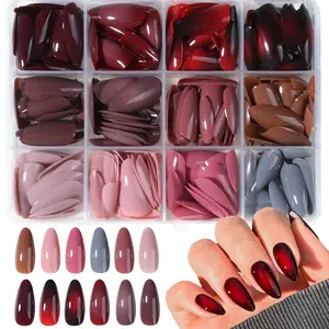 288 Piece Acrylic Press-On Nails Set, Long Almond Shape, Blue Colors, Easy Wear Nail Art for Women Girls