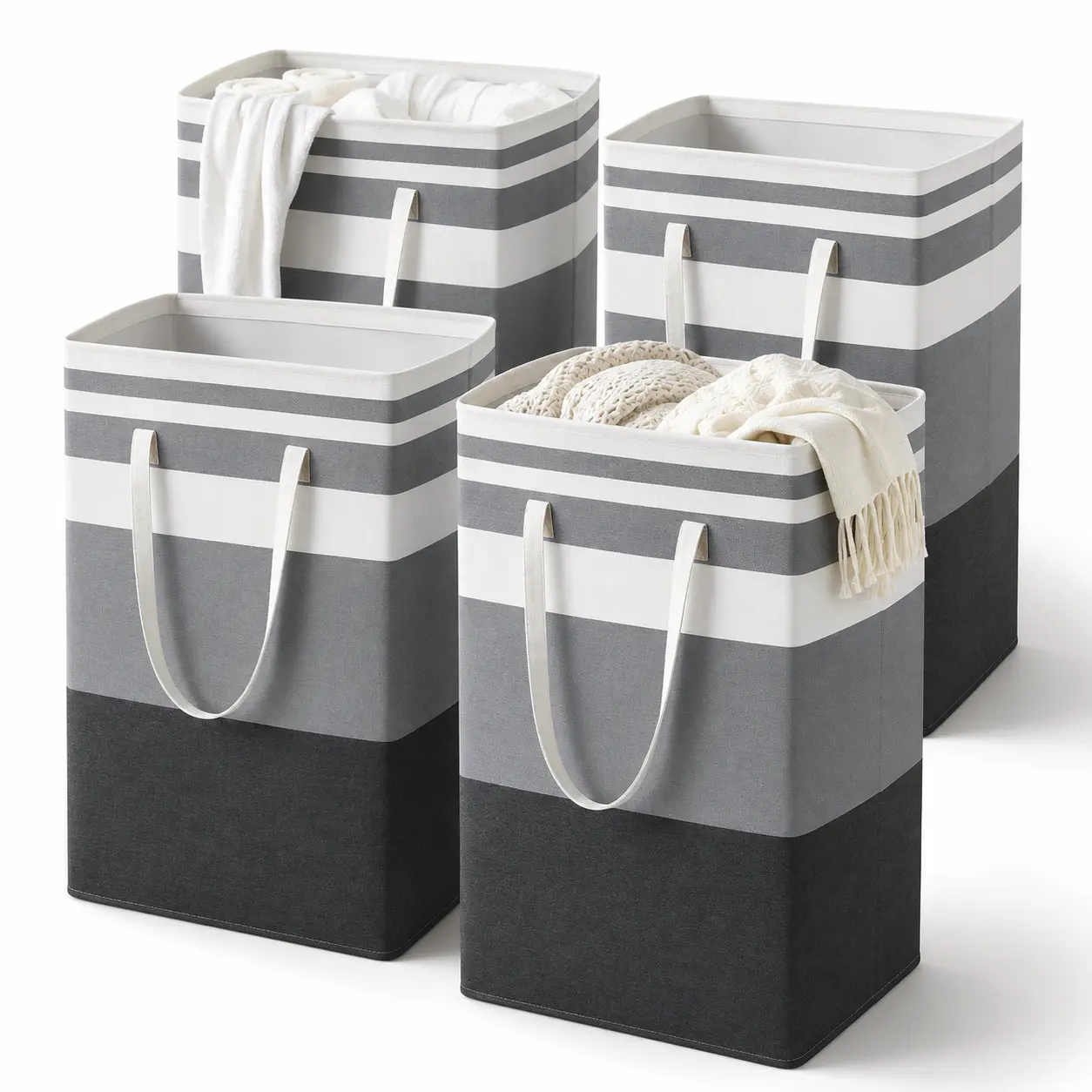 4-Pack Large Waterproof Foldable Tall Laundry Baskets with Extended Handles, Individual Travel Organizers for Clothing Storage