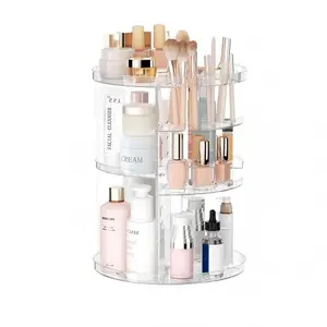 Rotating Makeup Storage Box, DIY 8 Layer Adjustable Rotating Skincare Organizer, Brush Holder Perfume Tray Cosmetic Display Case