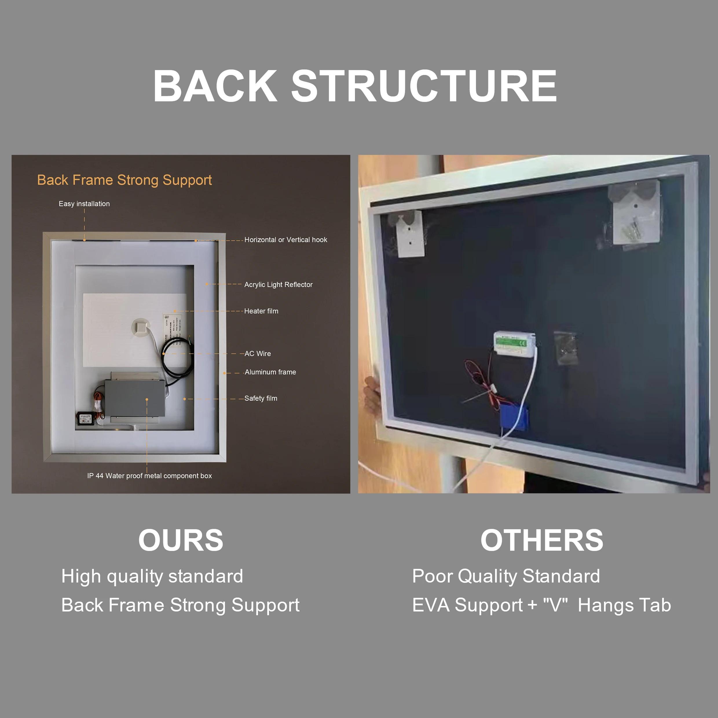 US Local Stock 28W 36H Inch Tempered Frameless Touch Adjustable Anti Fog Led Light Smart Bathroom Mirror With Led Light