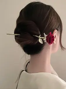 Vintage Elegant Rose Design Hairpin, Cute Hair Accessories for Women & Girls, Minimalist Headwear Suitable for Hair, Fashion Hair Accessories for Party, Elegant Style Enhancement, Fashionable Appeal, Flower Hair Pin