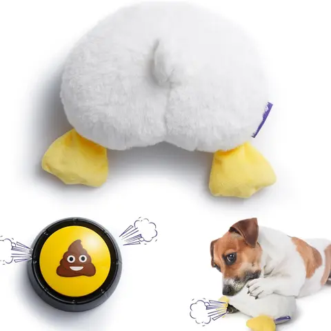 Fuzzwoof Interactive Battery-Powered Fabric Duck Butt Dog Toy - AAA Battery Operation, Animal Print, Double Layer Plush, Farting Sounds, Durable and Safe, Easy to Use, Boredom & Anxiety Relief for All Dog Breeds, Play Session Gag Gift