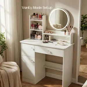 Compact Makeup Vanity Table Featuring a Mirror, an Ideal Gift for Women This Valentine'S Day And New Year, Modern Design with Drawers And Open Storage Suitable for a Bedroom