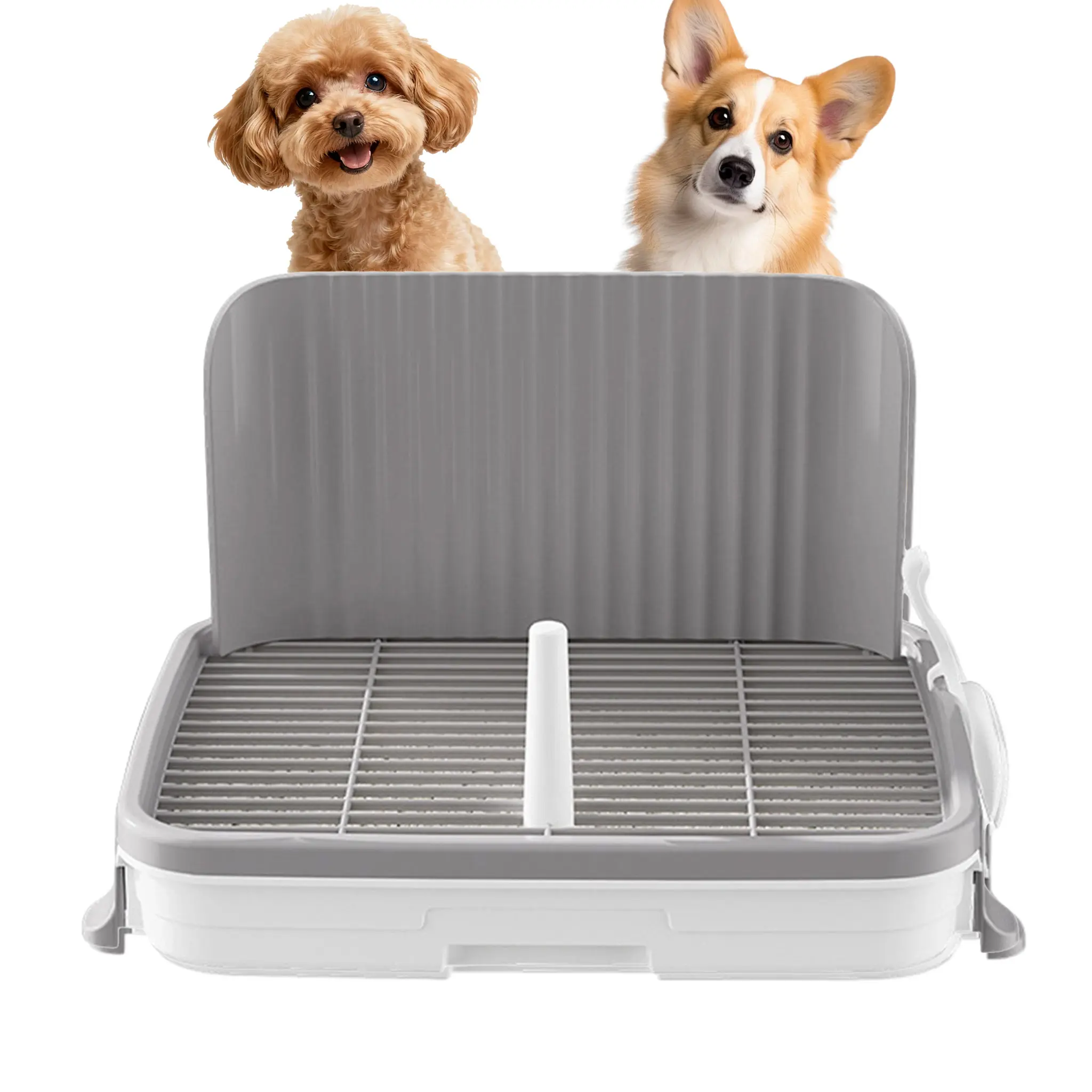 Dog Potty Tray with Grid, Adjustable Indoor Puppy Litter Box, High-Sided Splash Guard Training Pad Holder for Small Medium Dogs