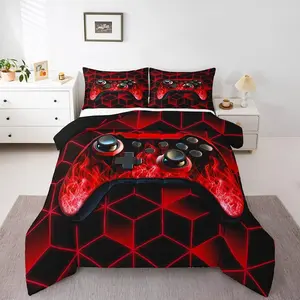 Red Kids Bedding Sets for Boys,Neon Comforter Set,D Geometric Kids Bedding Set,Flame Game Consoles Gamer Decor