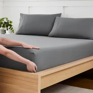 King Size Fitted Sheet Only with Full Elastic & Built in Corner Sheet Straps to Prevent Shifting - Soft & Breathable Brushed Microfiber Bottom Sheet, King, Gray