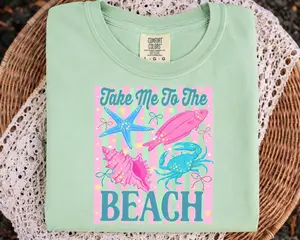Women's Short-Sleeve Casual Printed Comfort Colors T-Shirt, Beach-Themed Top