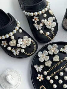 Elegant Pearl Shoe Charms Set, Butterfly Flower Heart Decorations, Trendy Hole Shoes Accessories, 26 Pieces