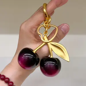 1pc Cherry Bag Accessories Resin Keychain Accessories Red Cherry Design Fashion Cherry Keychain Handbags, Wallets, Shoulder Bag Accessories, Bling Bling Keychains, Bag Pendant Keychain Fruit Keychain