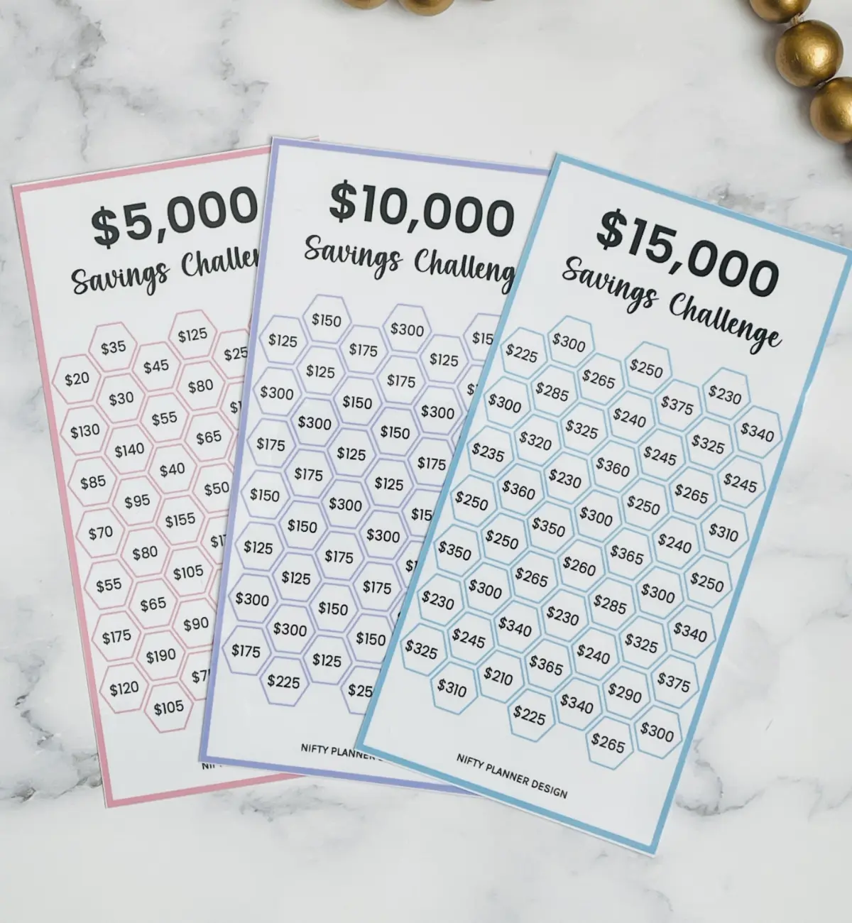 5k, 10k, 15k Savings Challenges Bundle, Laminated Savings Cards