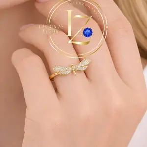 COD1009 Sparkling Dragonfly Ring Gold-Tone Band with Crystal-Encrusted Wings Adjustable Fit Nature-Inspired Design for Everyday Wear