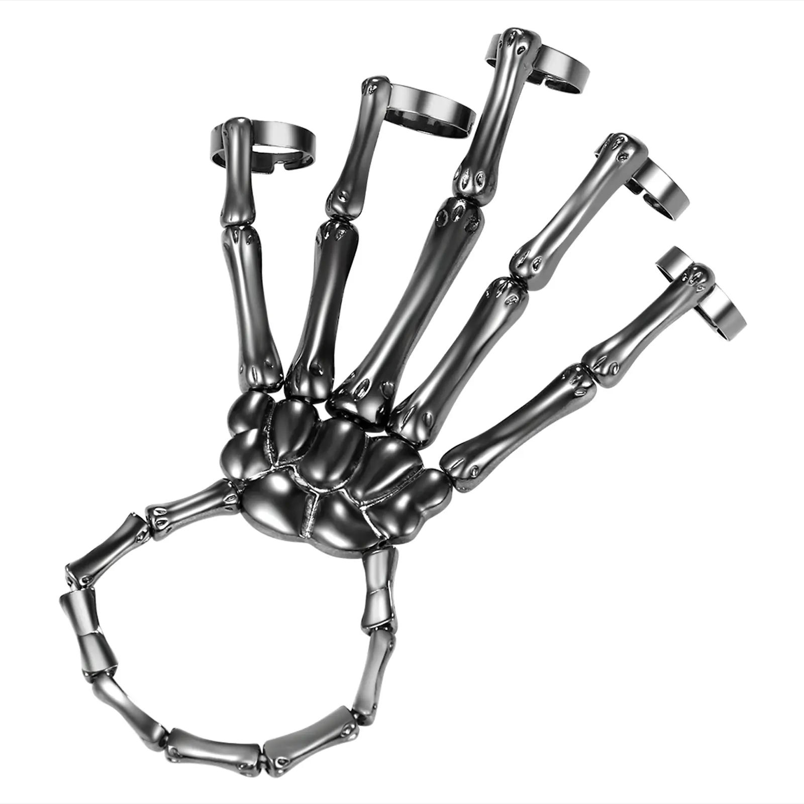 OIDEA Statement Jewelry, Gothic Punk Aesthetic Skeleton Hand Alloy Bracelet with Chain Ring for Role Play & Halloween Party, Gothic Style, Figure, Hand Chain Bracelet, Skeleton Motif, Birthday, Adjustable Size, Smooth Polish, Ghostly Claw, Goth Lovers, Ha