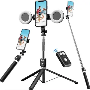 Selfie Stick Tripod with Fill Light, Durable Stainless Steel Design, Bluetooth-compatible Remote Control, Stable Three-Leg Support, Adjustable for Live Streaming and Video Shooting