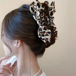 3PCS Women's Large Leopard Print Bow Claw Clips Vintage Y2K Aesthetic Strong Hold Hair Clips for Daily Beach Styling Soft Girl Trending Accessory