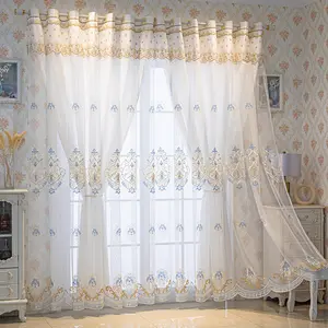 1 count white Embroidered Double Layer Curtain, Rustic Plant Pattern, Polyester Panel, Farmhouse Style Drapes for Living Room, Window Curtain