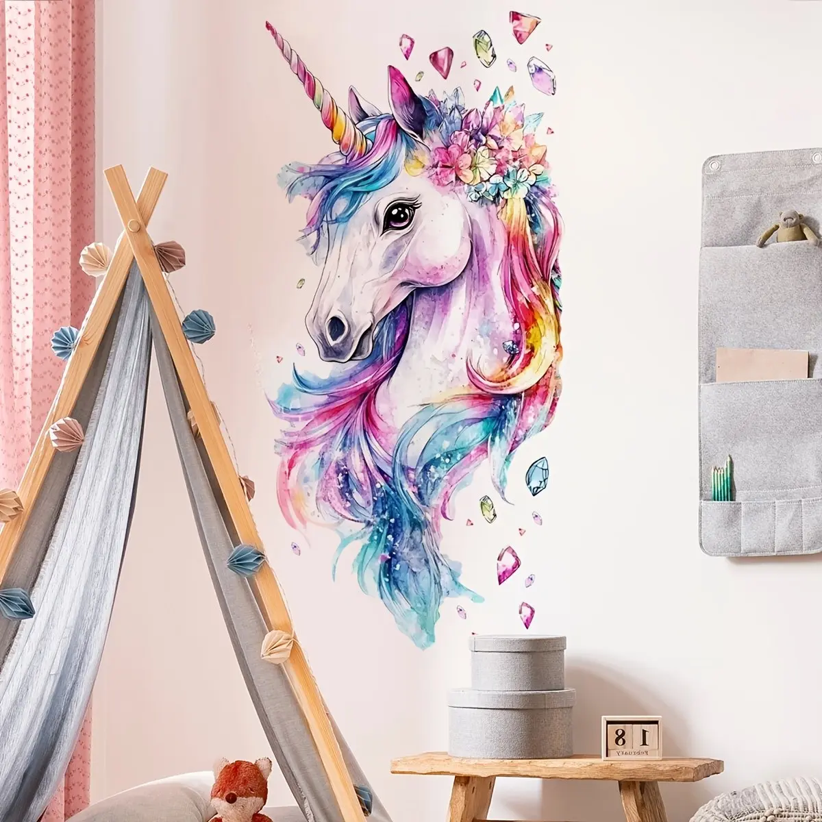 Colorful Unicorn Diamond Wall Sticker, Wall Art Stickers, Decorative Sticker, Home Decor Decal for Bedroom Living Room Sofa Entryway Background Decoration