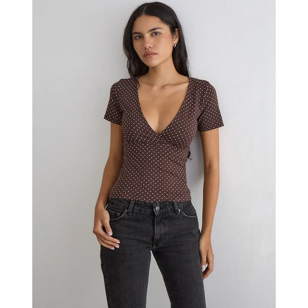 Lobos Crossover Top in Jersey Micro Polka Brown