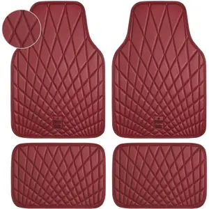 Faux Leather Car Floor Mats, Waterproof All-Weather Full Set, Anti-Slip, Universal Fit for Most SUVs, Vans, Sedans, Trucks, 4 Pieces, Burgundy Red