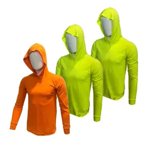 3 PACK - 50/50 Cotton/Polyester Long Sleeve Hooded Shirts in Orange and Safety Green