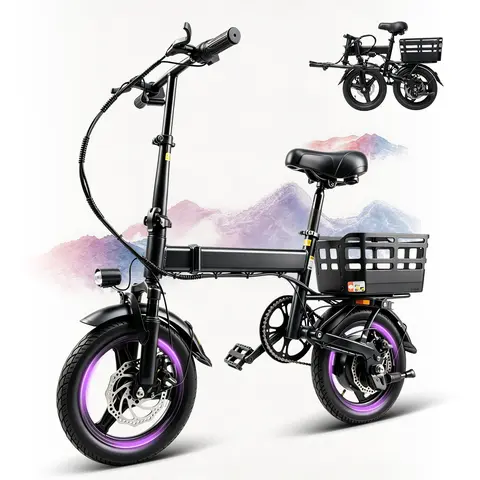 500W Peak Power Mini E-Bike, 18MPH Speed, 20 Mile Range, 36V 12Ah battery, 3 Riding Modes, 14” Folding E-Bike For Adults & Teens, City Commuter with Rear Basket, UL 2849 Certified
