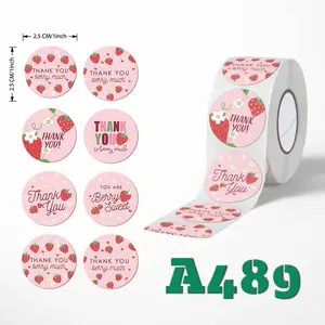 500PCS/roll sticker strawberry pattern thank you sticker cartoon sealing sticker thank you sticker gift box packaging sticker decorative sticker Adhesive Stickers