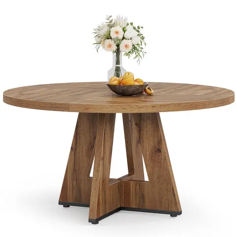 LITTLE TREE 47 Inch Round Dining Table for 4, Wood Kitchen Dinning Table for Dining Room Kitchen Living Room (Only Table)