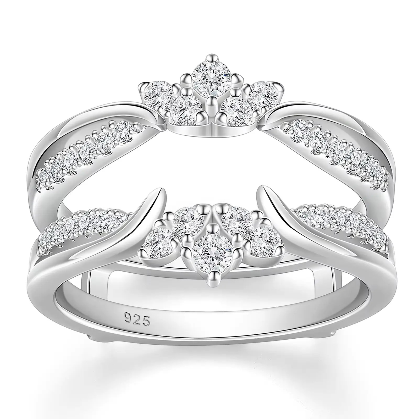 Vintage Crown Ring Enhancer in 925 Sterling Silver, Women's D Color VVS1 Moissanite Stacking Wrap Guard for Wedding Band, Adjustable Anniversary Gift, Perfect Match, Office, Birthday, Brilliant Round Cut, 1Pc Enhancer Ring