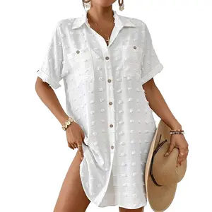 Bsubseach Swimsuit Coverup for Women Swiss Dot Bathing Suit Swimwear Button Down Beach Shirt Cover Up Resort Wear