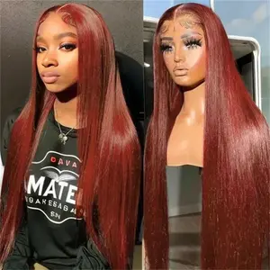Bling Hair Straight 13x4 Transparent Lace Front Wigs Human Hair #33 Red Brown Straight Lace Frontal Colored Wigs 13x6 Lace Front Wigs Human Hair 180% Density
