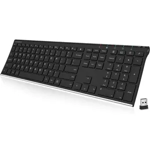 2.4G Wireless Keyboard Stainless Steel Ultra Slim Full Size Keyboard with Numeric Keypad for Computer/Desktop/PC/Laptop/Surface/Smart TV and Windows 10/8/ 7 Built in Rechargeable Battery